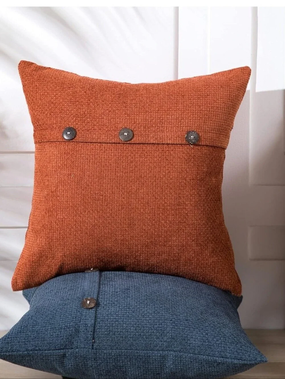 Set Of 2 Rust Orange Fall Autumn Ribbed Zipper Closure Pillow Covers, 17